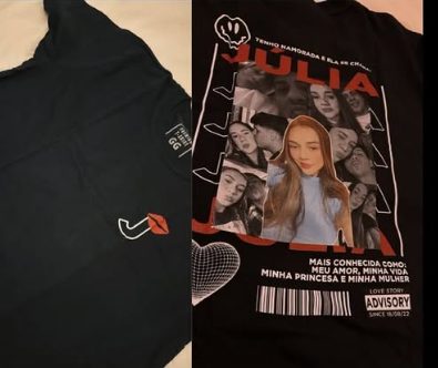 Camisa personalizada com frase de amor e fotos em preto e branco